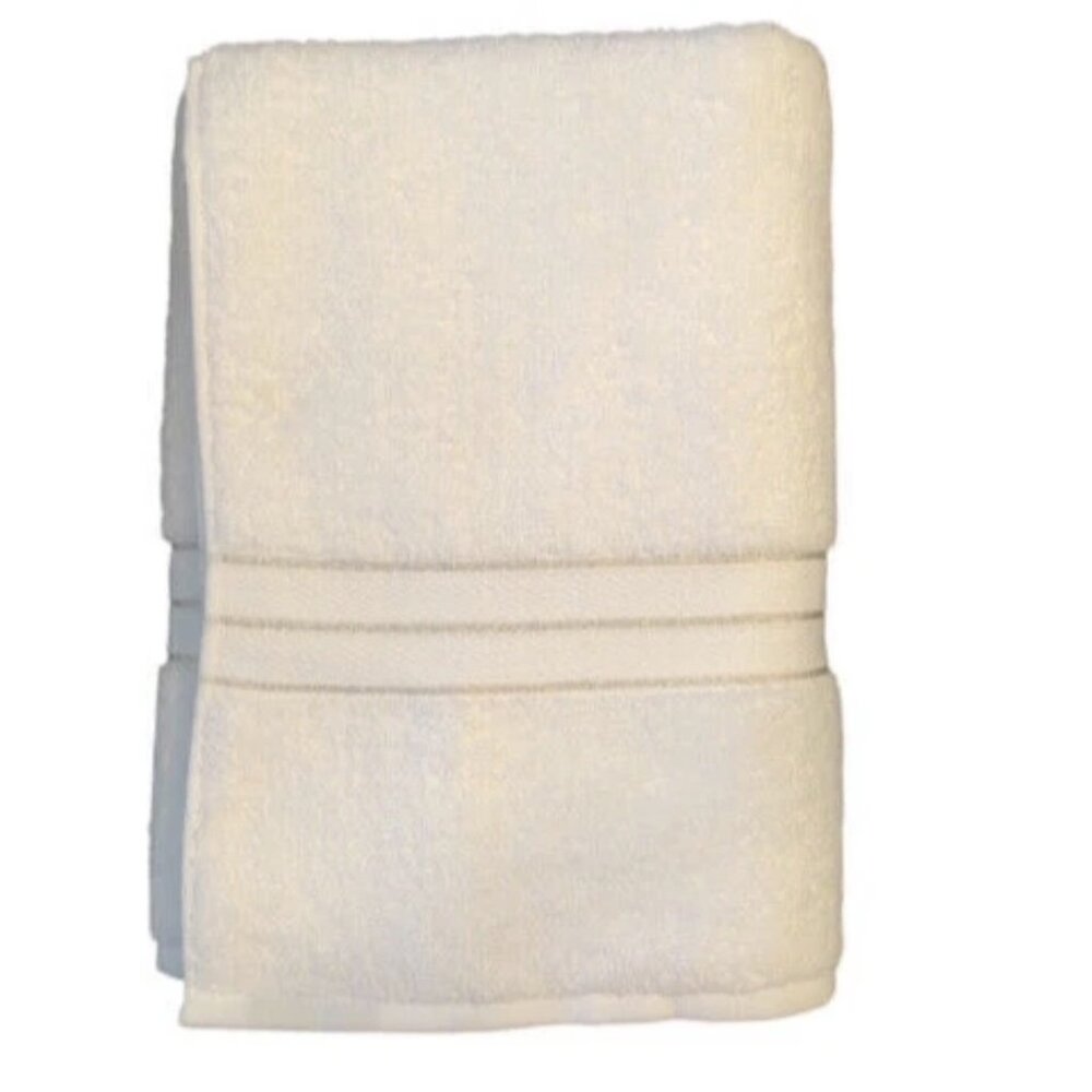 Tahari Home White Sparkly Accent Bathroom Bath Towel White Gold Stripes 30x54 - Picture 6 of 6